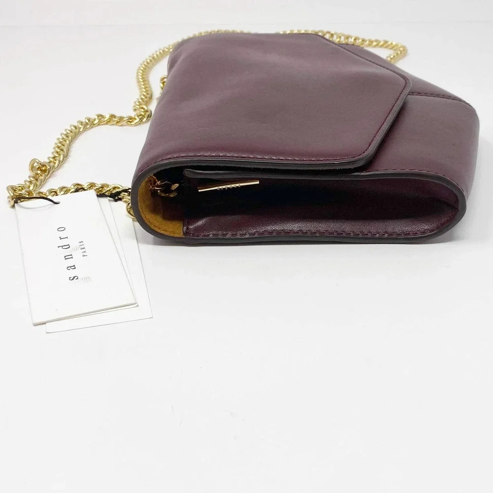 SANDRO Lou MM Leather Crossbody Shoulder Handbag Bordeaux - Picture 2 of 6